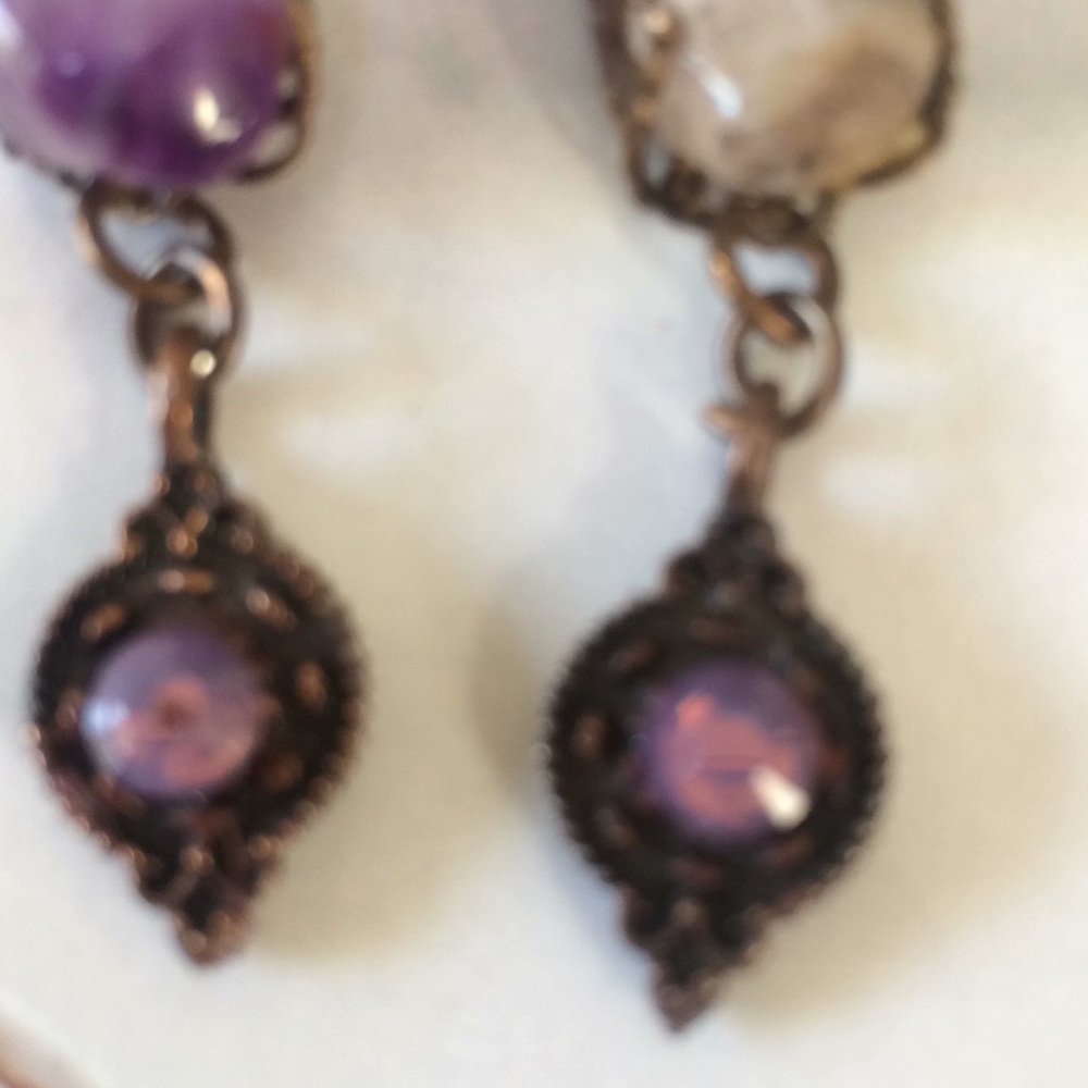 Natural stone , Swarovski  rhinestones with natural brass  and stone earrings - Picture 5 of 6